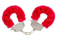 Металлические наручники с красным мехом Furry Fun Cuffs