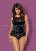 Черный атласный корсет с кружевом и камнями Miamor Corset SM