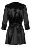 Черный атласный халатик с кружевом на рукавах Satina Robe LXL