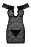 Черное платье с открытыми плечами и вырезом на груди с украшением Diamond Chemise SM