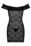 Черное платье с открытыми плечами и вырезом на груди с украшением Diamond Chemise SM