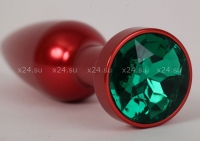 Красная  металлическая пробочка с зеленым кристаллом