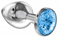 Большая серебряная металлическая пробка с голубым кристаллом