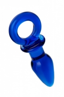 Синяя стеклянная анальная пробка с кольцом Sexus Glass