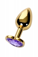 Малая золотая втулка с кристаллом в виде сердца цвета аметист Toyfa