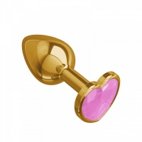 Небольшая золотая анальная втулка с розовым кристаллом в виде сердца Джага
