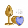 Небольшая золотая анальная втулка с синим кристаллом в виде сердца Джага
