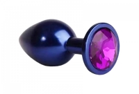 Большая синяя анальная пробка с фиолетовым кристаллом
