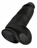 Черный фаллос с мошонкой на присоске King Cock 9 Chubby - Black