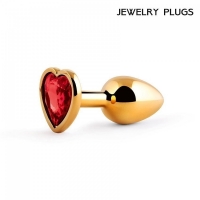 Малая золотая пробка с красным кристаллом в виде сердца Jewelry Plugs Anal