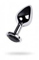 Серебристая коническая анальная пробка с черным кристаллом